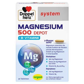 Abbildung der Produktverpackung Doppelherz system MAGNESIUM 500 DEPOT Frontansicht